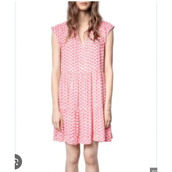 Zadig & Voltaire Rito Eyes Dress Womens Small Pink Red Viscose Tie Neck Boho - Picture 1 of 5